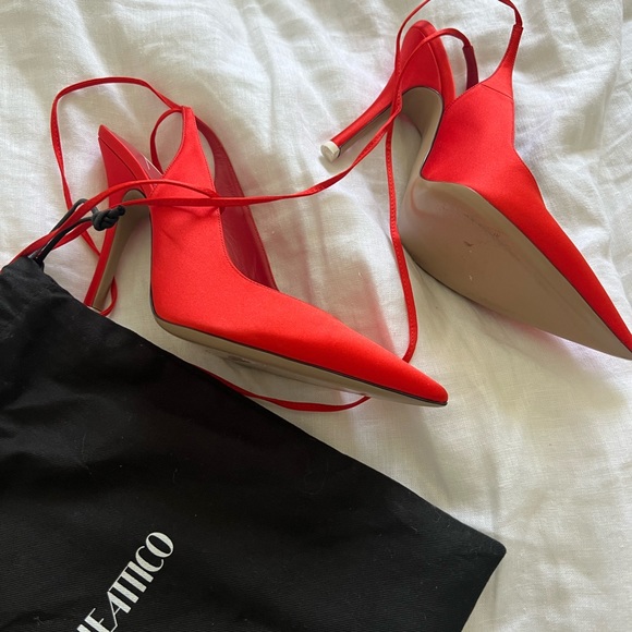 The Attico Orange/Red 105mm Venus satin lace-up pumps - Picture 4 of 5